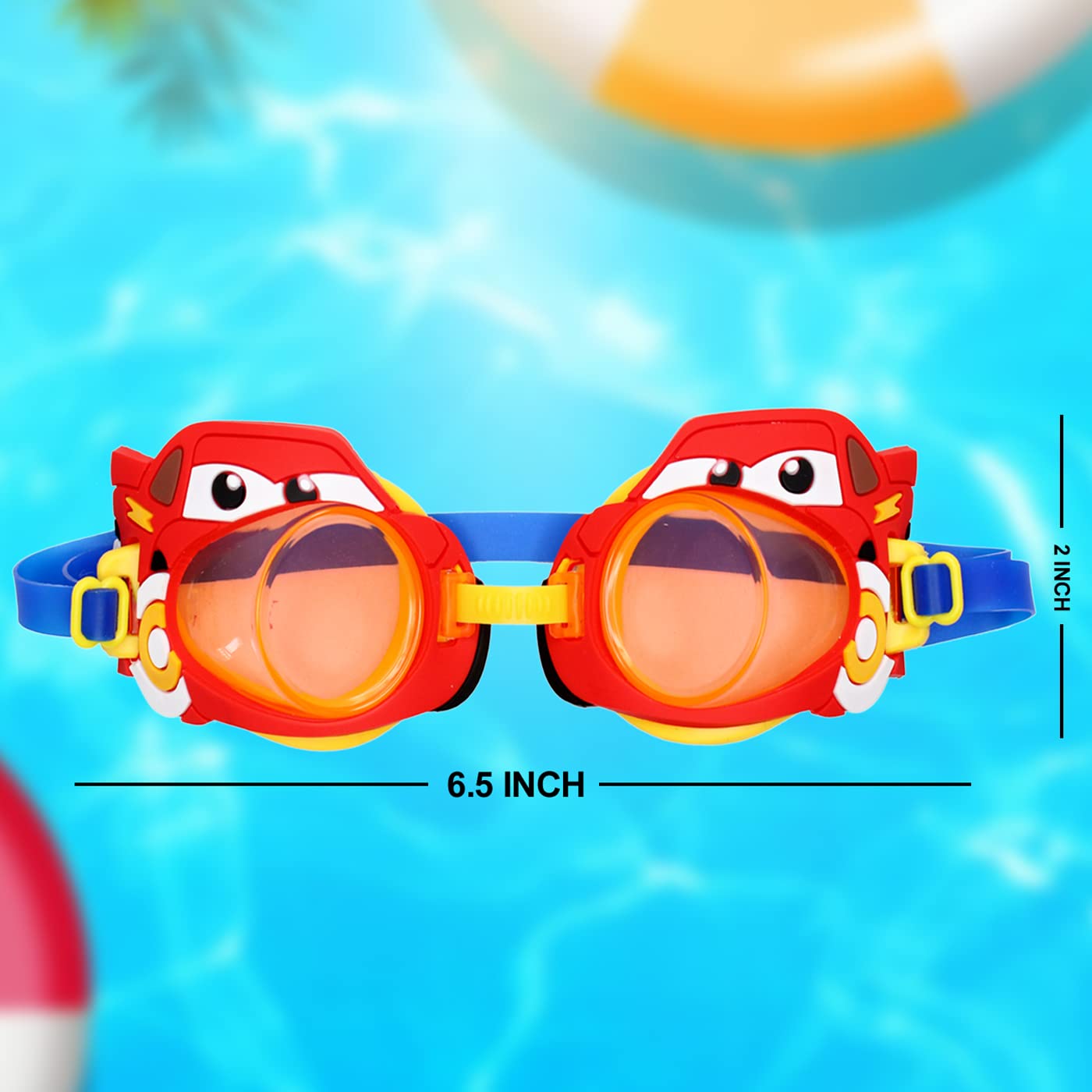 Swimming Goggles for Kids Cartoon Car Character Red