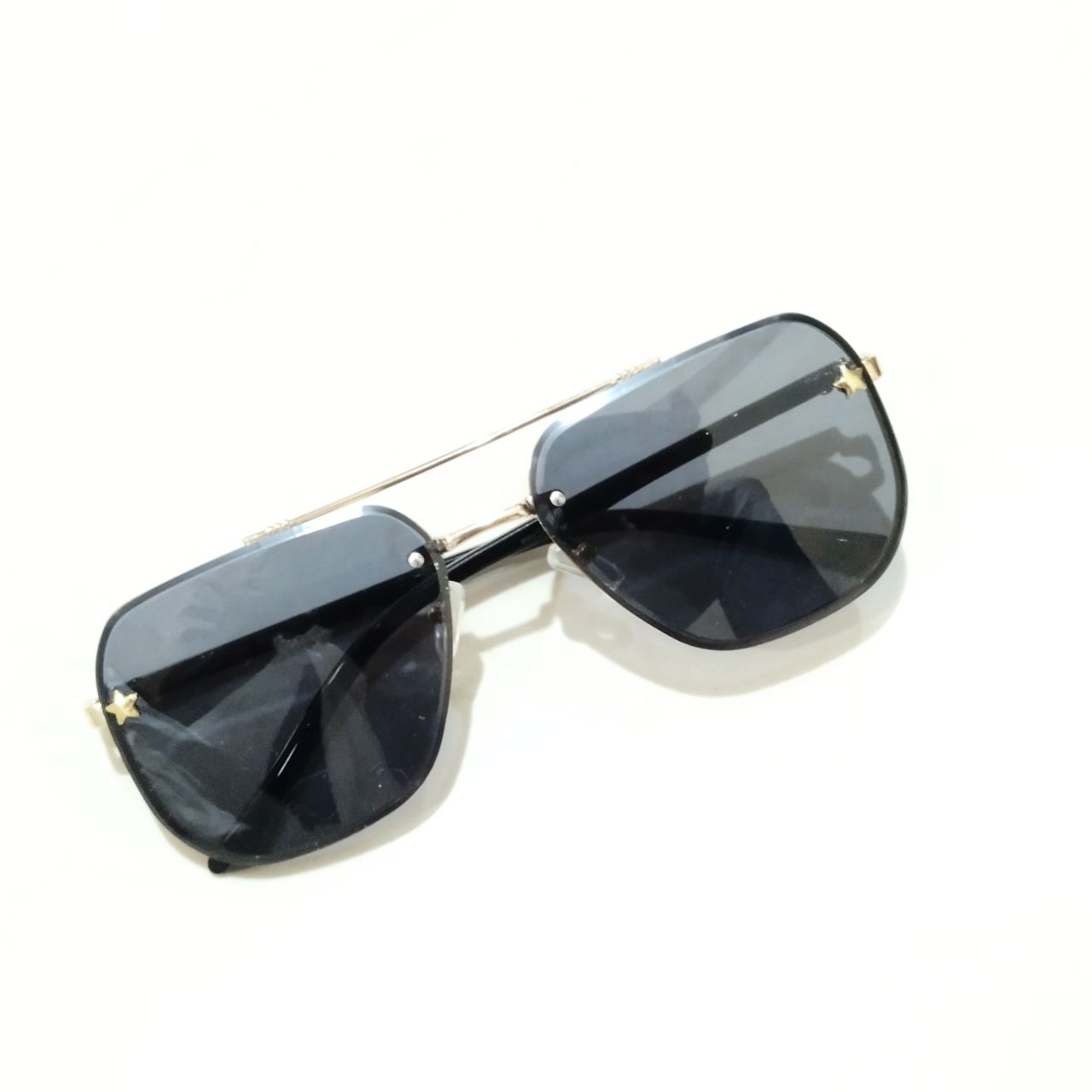 Stylish Designer Black Gold Square Pilot Sunglasses for Men Women