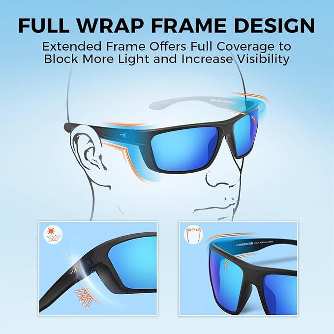 EYESafety Black Frame Blue Mirrored Polarized Sports Sunglasses Driving Sunglasses