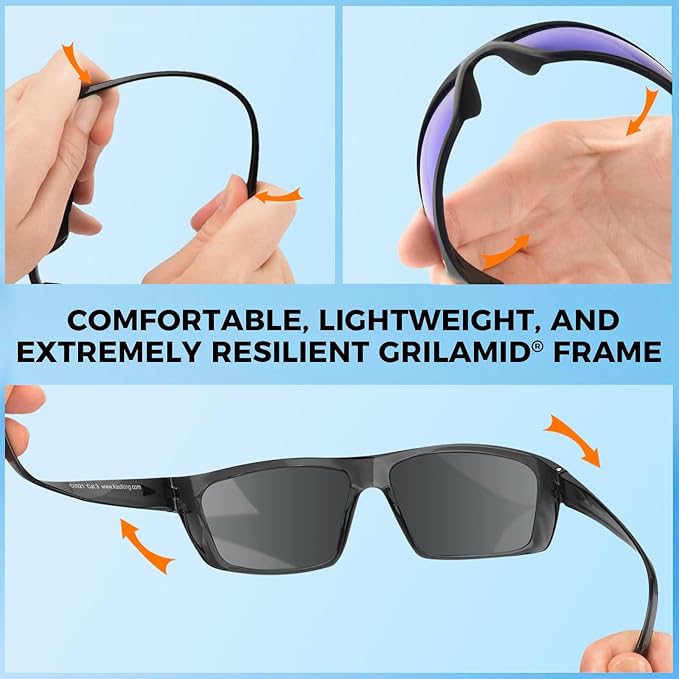 EYESafety Black Frame Blue Mirrored Polarized Sports Sunglasses Driving Sunglasses