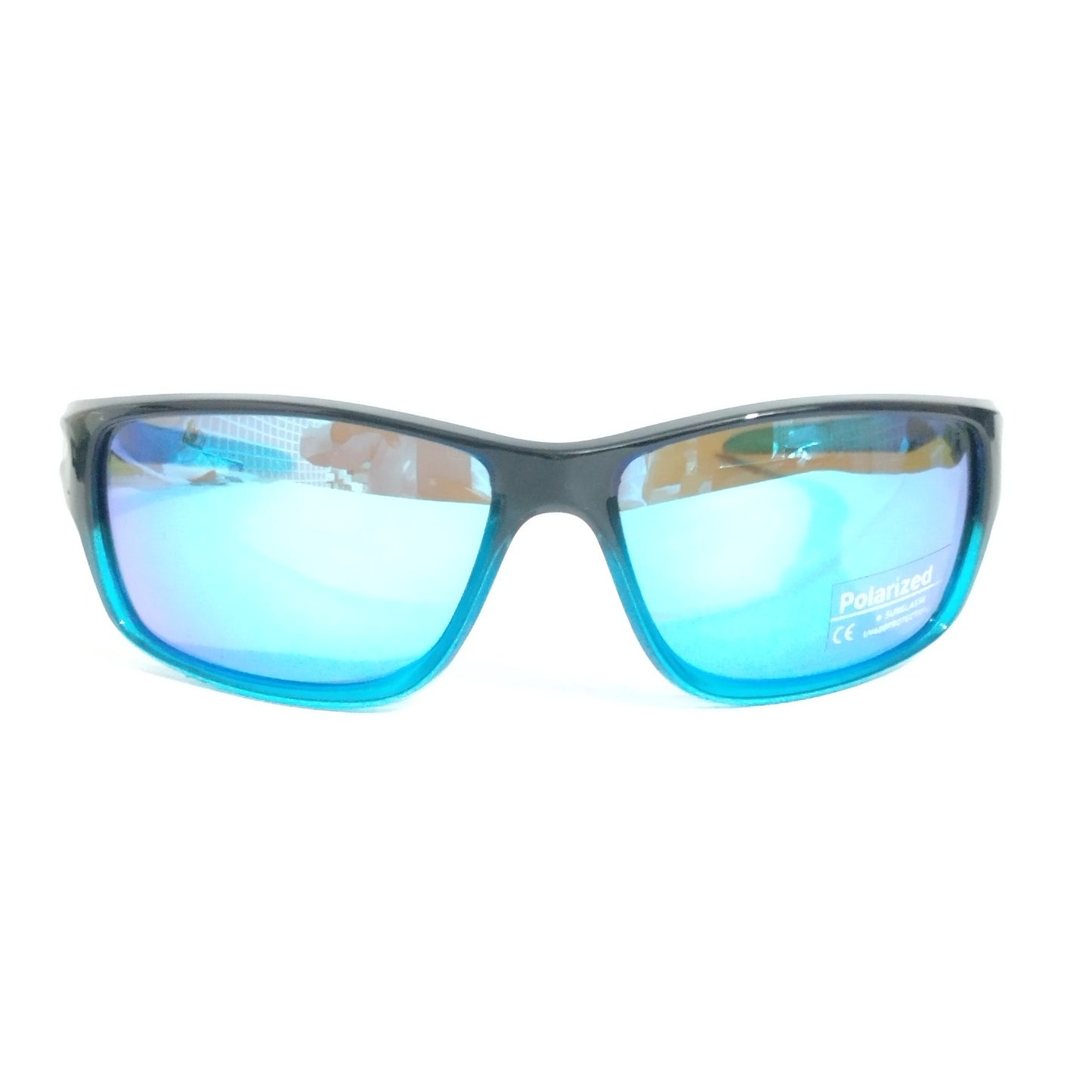 Blue Mirror Wraparound Polarized Sunglasses