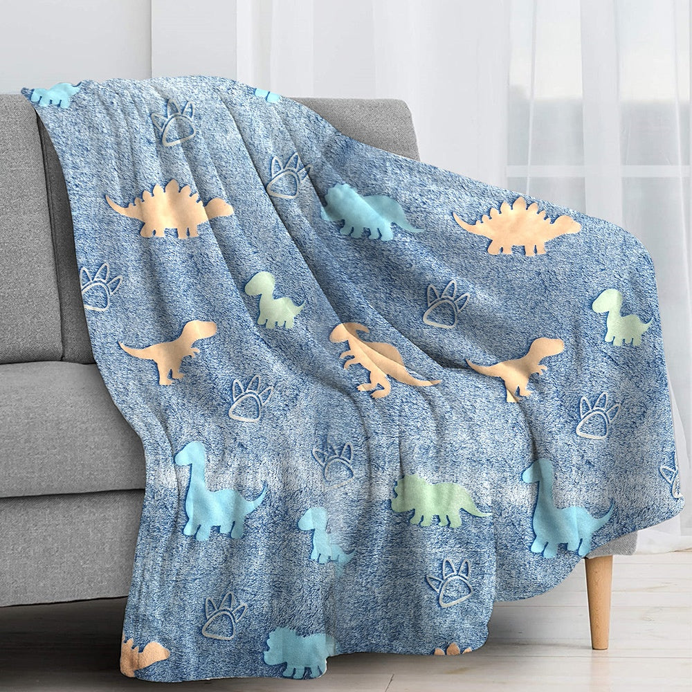 Dino Glow in The Dark Blanket for Kids Flannel Throw