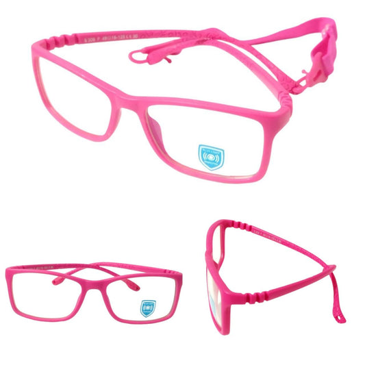 Hot Pink Unbreakable Kids Flexible Rectangle Glasses Age 4 to 8 Years S306