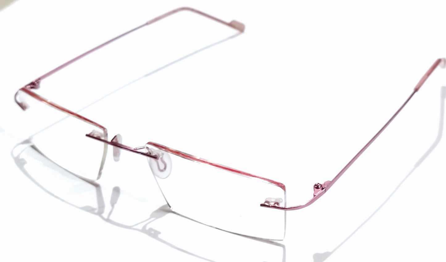 Pink Rimless Reading Glasses with Anti Glare coating Power +1.00