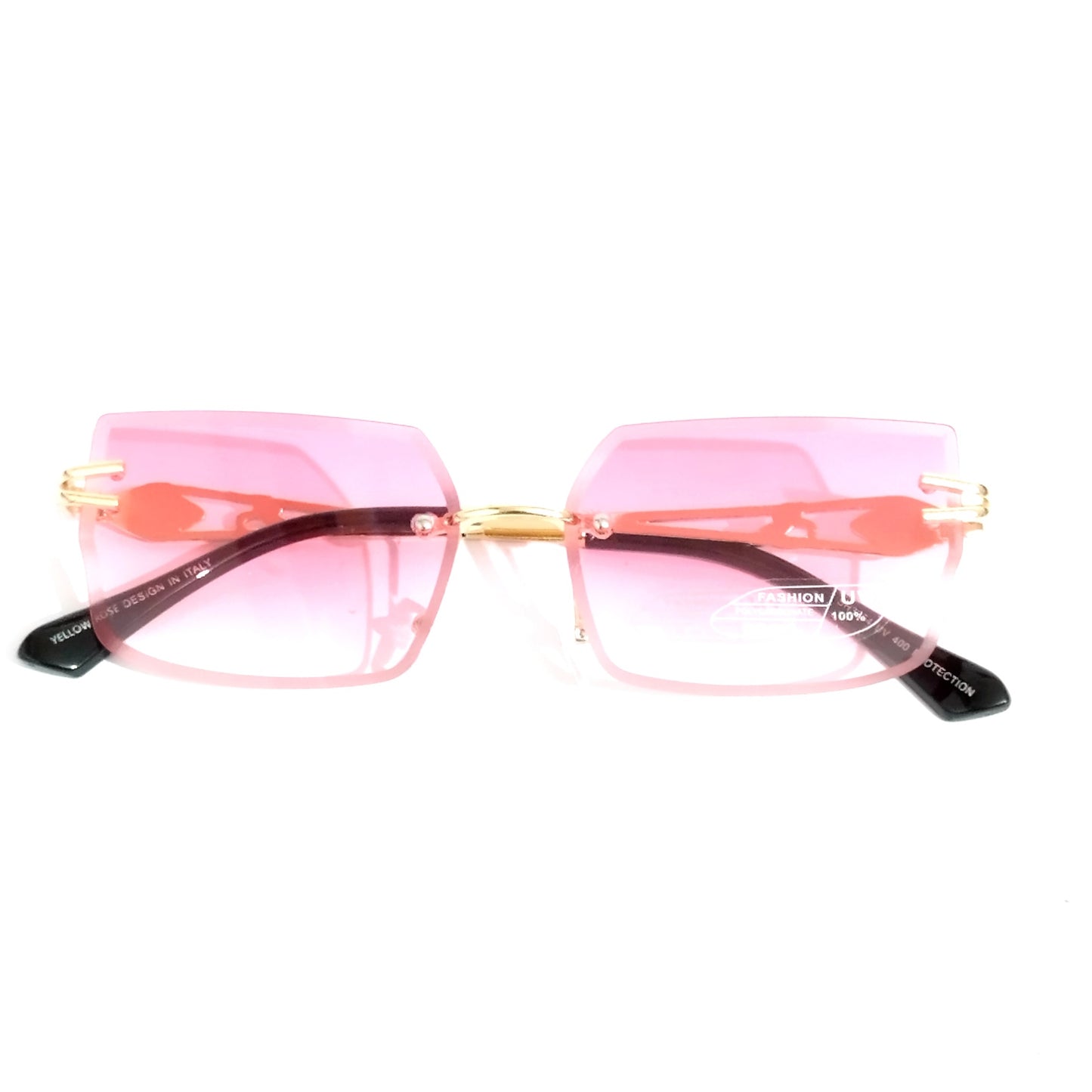 Enchant in Rose Gold Pink: Chic Rimless Sunglasses with a Modern Twist