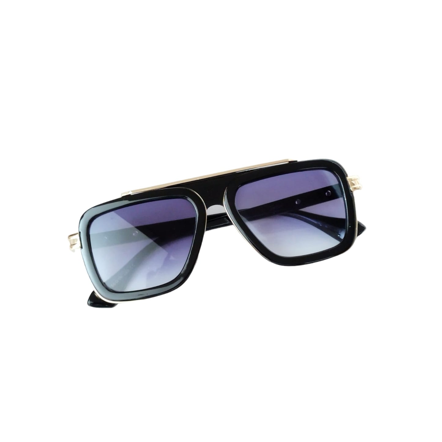 Retro Square Pilot Gold Black Unisex Sunglasses for Men Women