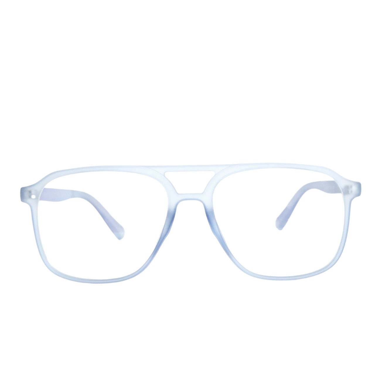 Stylish Frosted Blue Eyewear with Double Bridge for a Modern Look