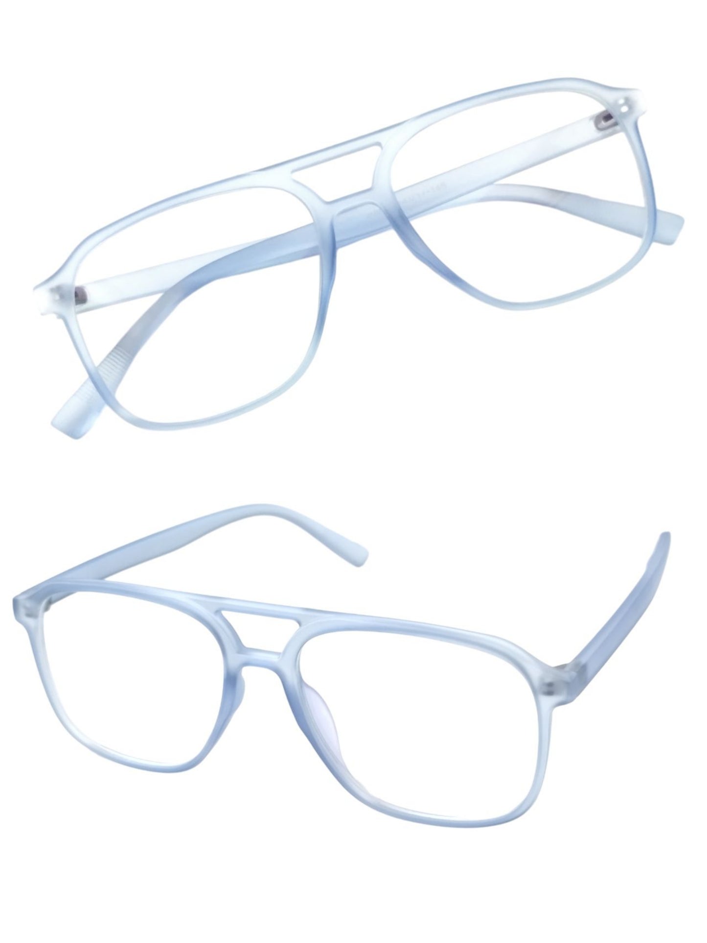 Stylish Frosted Blue Eyewear with Double Bridge for a Modern Look