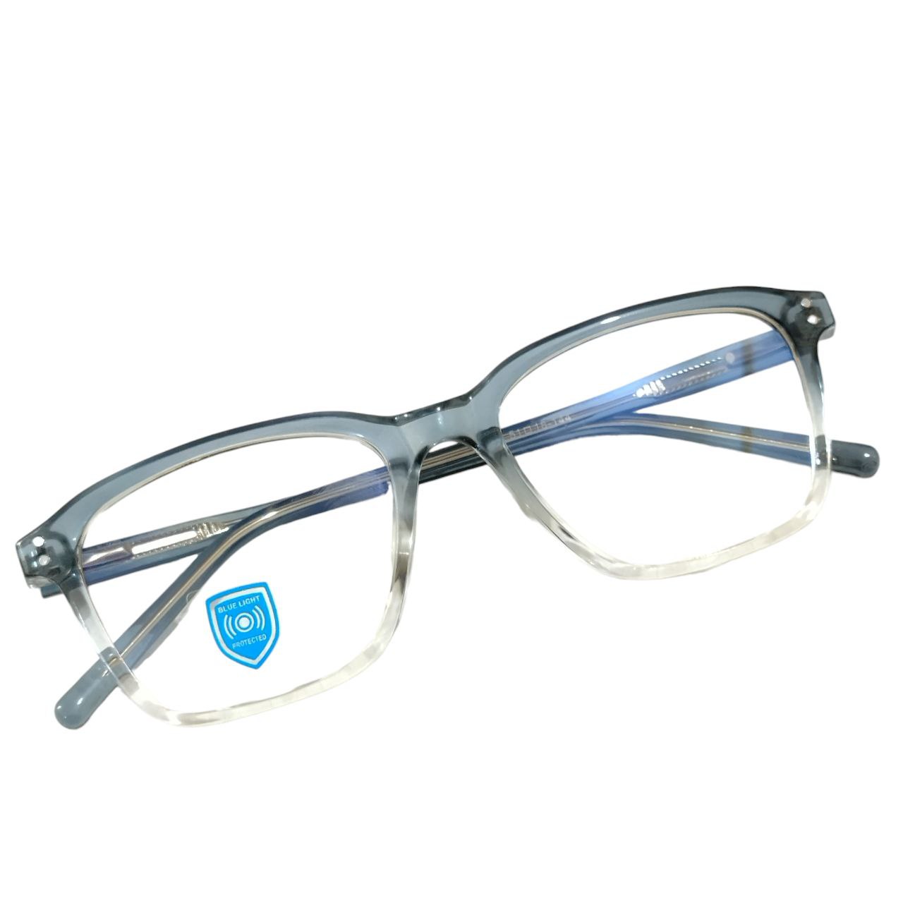 Luxury Stylish Square Full Frame Blue Light Filter Glasses Grey Gradient Clear Bottom M16