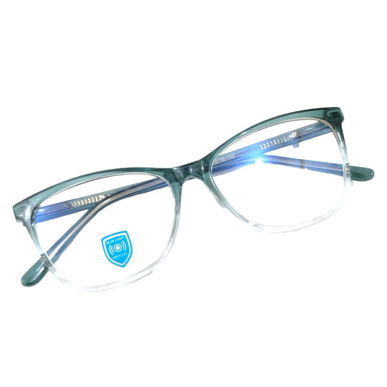 Luxury Cat Eye Full Frame Blue Light Filter Glasses Gradient Green Clear Bottom M15