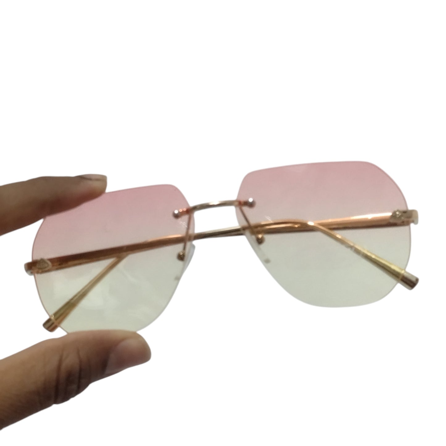 Pink Yellow Gradient Rimless Sunglasses for Women