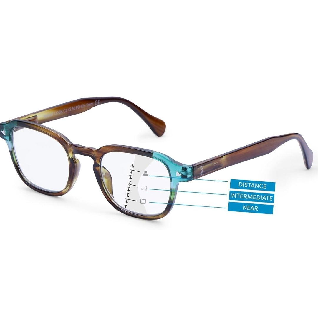 Luxury Gradient Brown to Aqua Rectangular TR90 Glasses with Blue Light Filter Progressive Glasses