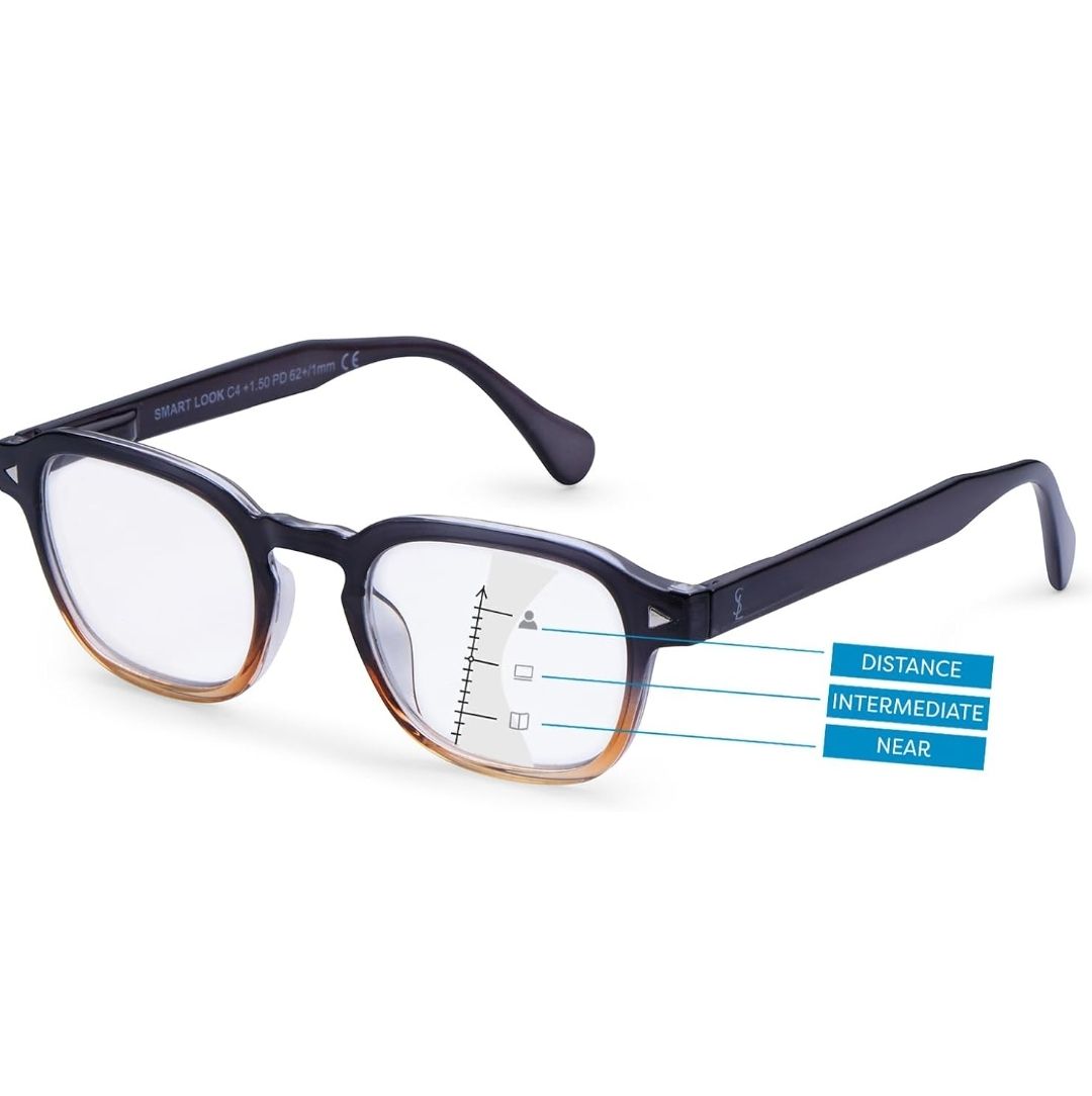 Luxury Gradient Brown to Aqua Rectangular TR90 Glasses with Blue Light Filter Progressive Glasses