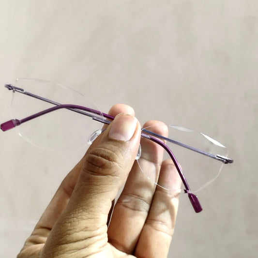 Purple Cat Eye Rimless Glasses with Diamond Cut Edges