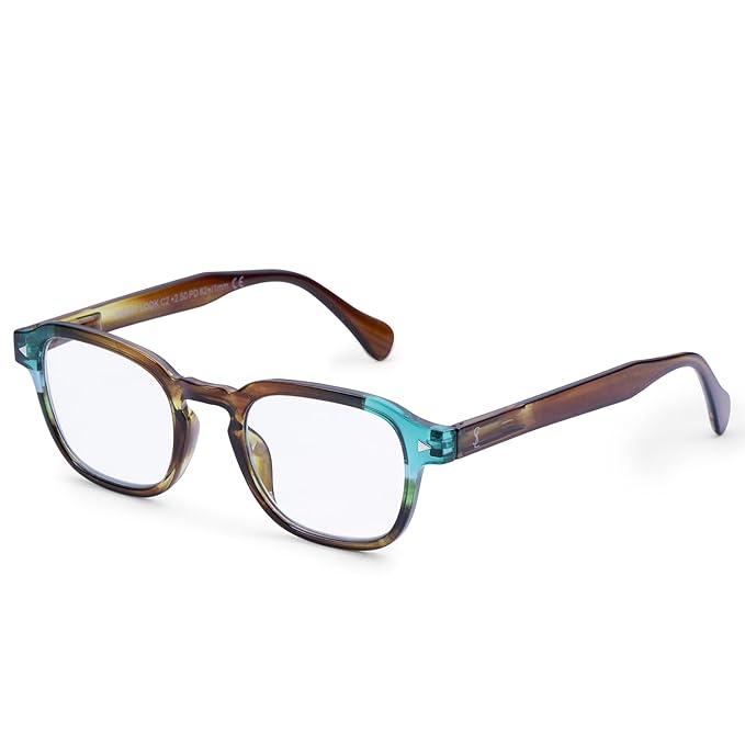 Luxury Gradient Brown to Aqua Rectangular Glasses with Blue Light Filter - Reading - Progressive-Single Vision