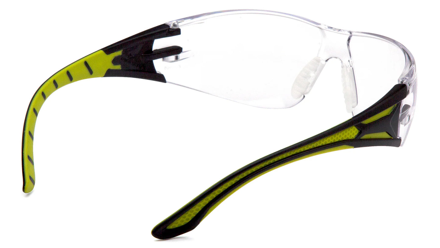 Pyramex Endeavor Plus Frameless Eyewear Safety Glass Clear Anti-Fog Lens Black/Green Frame