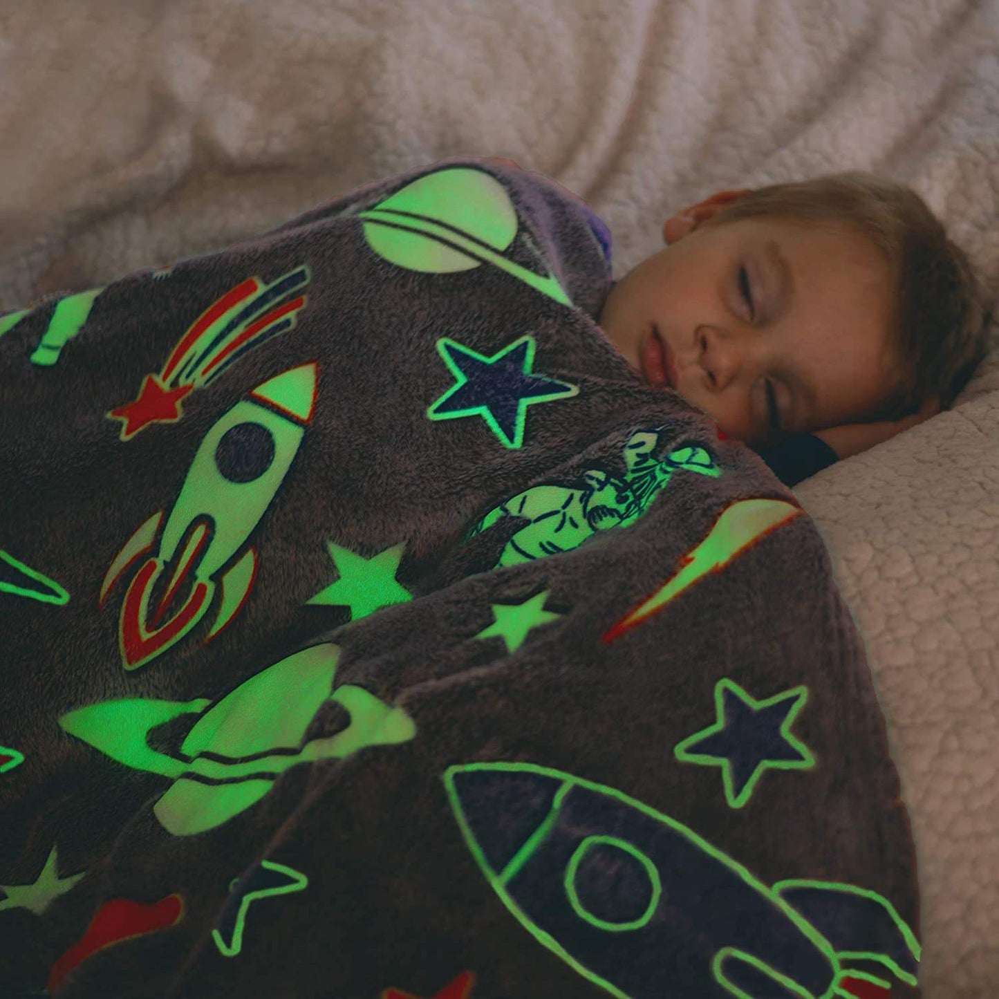 Rocket Space Glow in The Dark Blanket for Kids - Best Gift For Kids