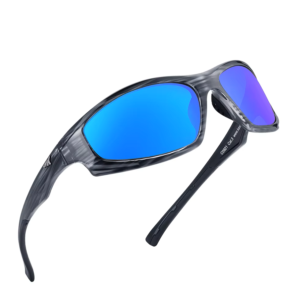 Blue Mirrored Wraparound Cat 3 Polarized Sports Sunglasses