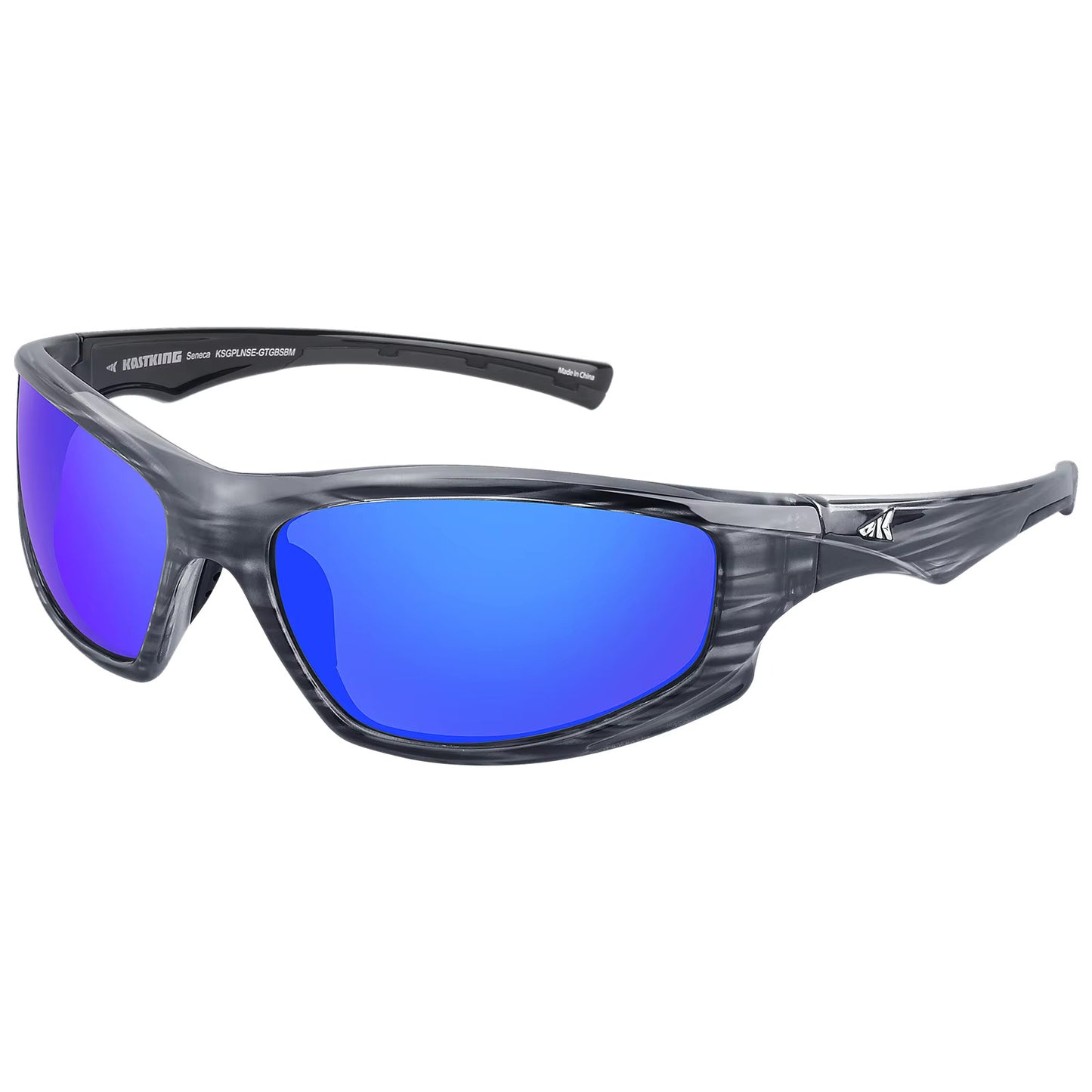 Blue Mirrored Wraparound Cat 3 Polarized Sports Sunglasses