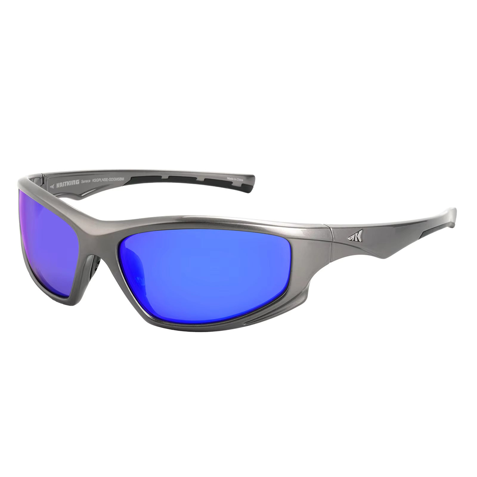 Silver Frame Blue Mirrored Wraparound Cat 3 Polarized Sports Sunglasses