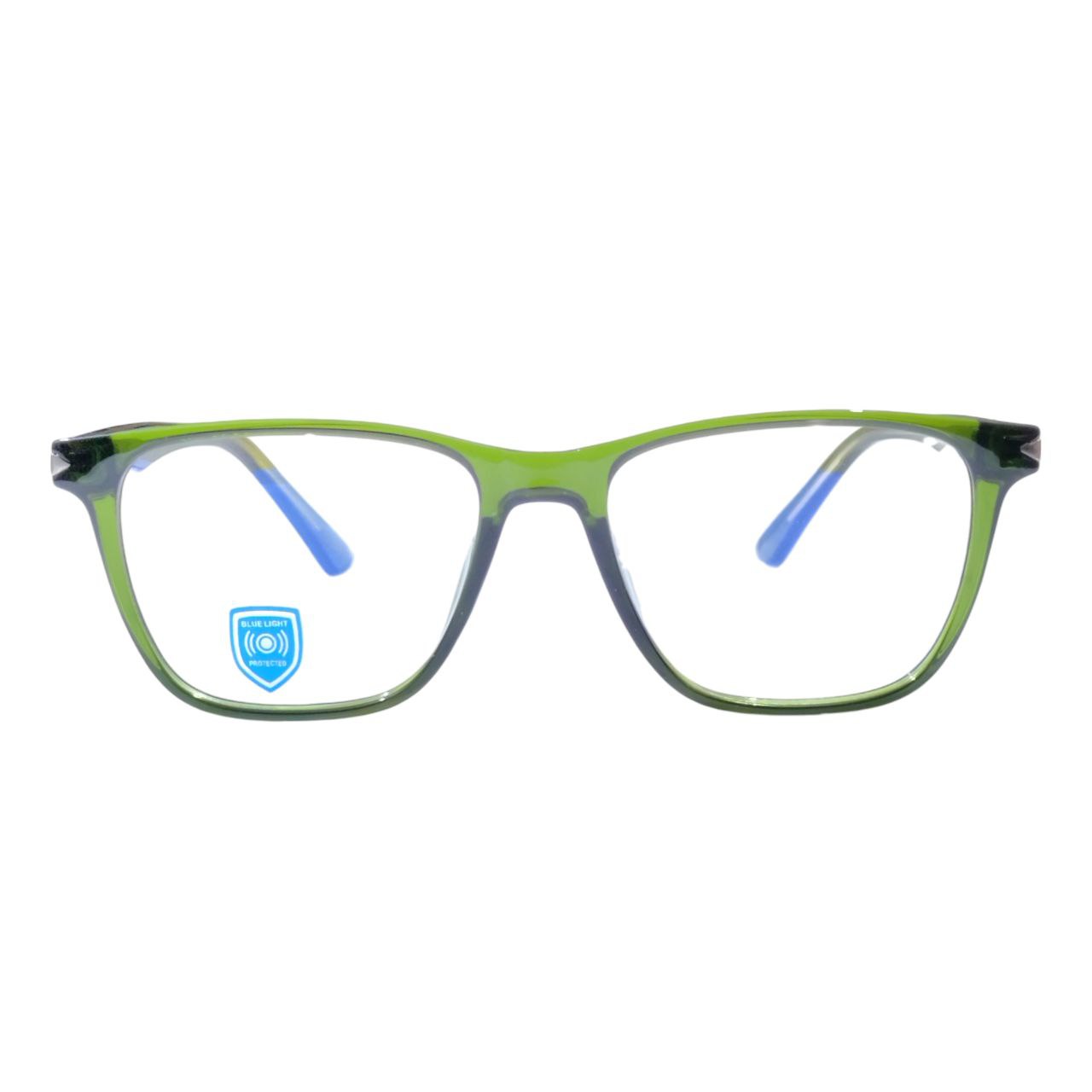 Blue Light Filter Glasses - Square Full Frame Glasses | Green | M14 Model