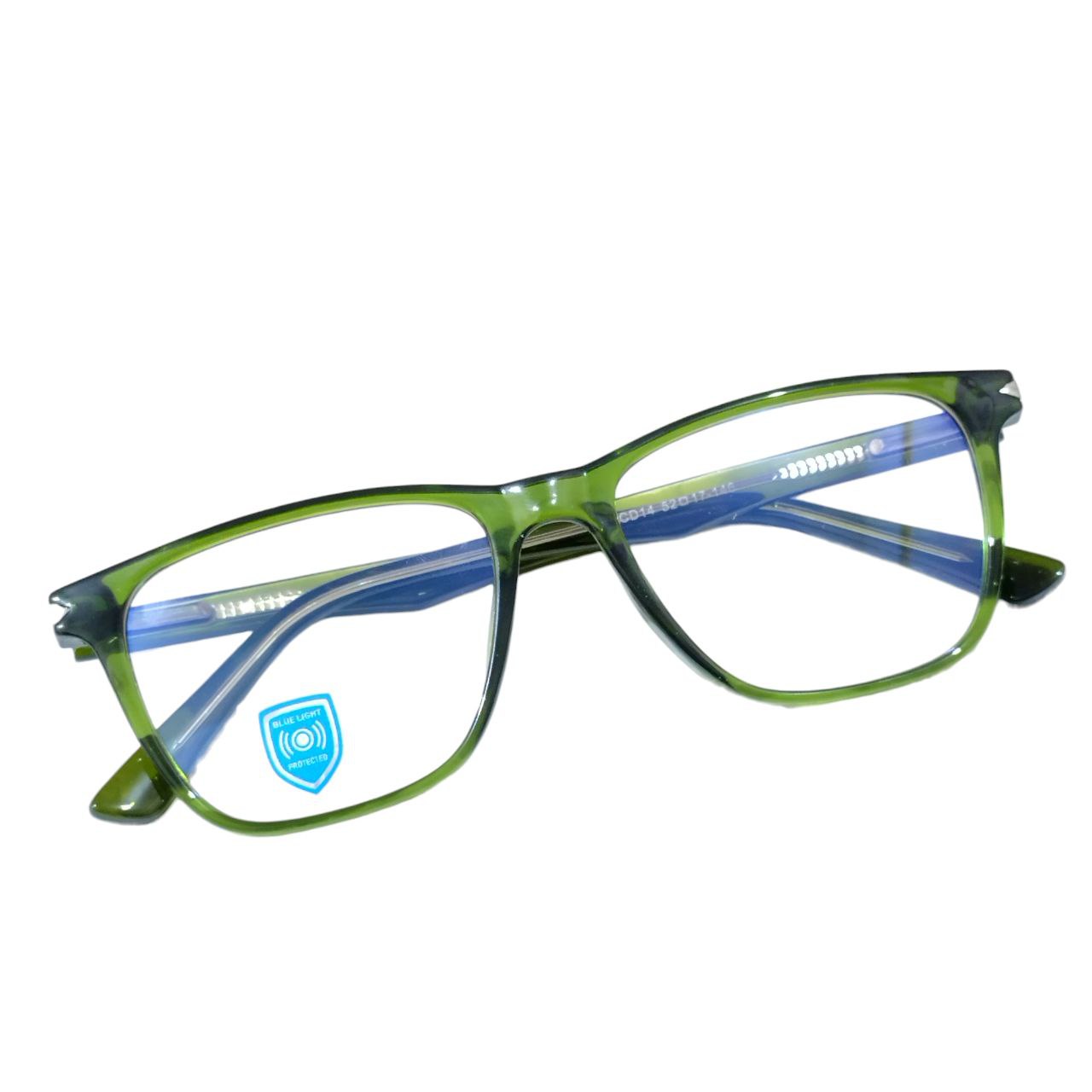 Blue Light Filter Glasses - Square Full Frame Glasses | Green | M14 Model