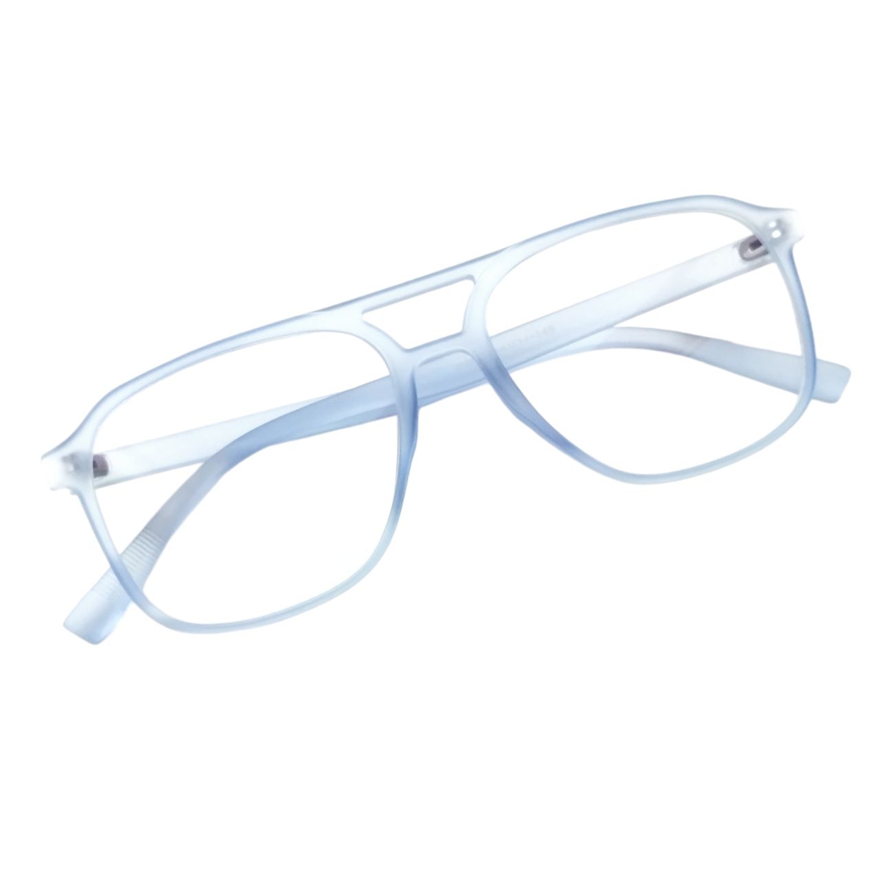 Stylish Frosted Blue Eyewear with Double Bridge for a Modern Look