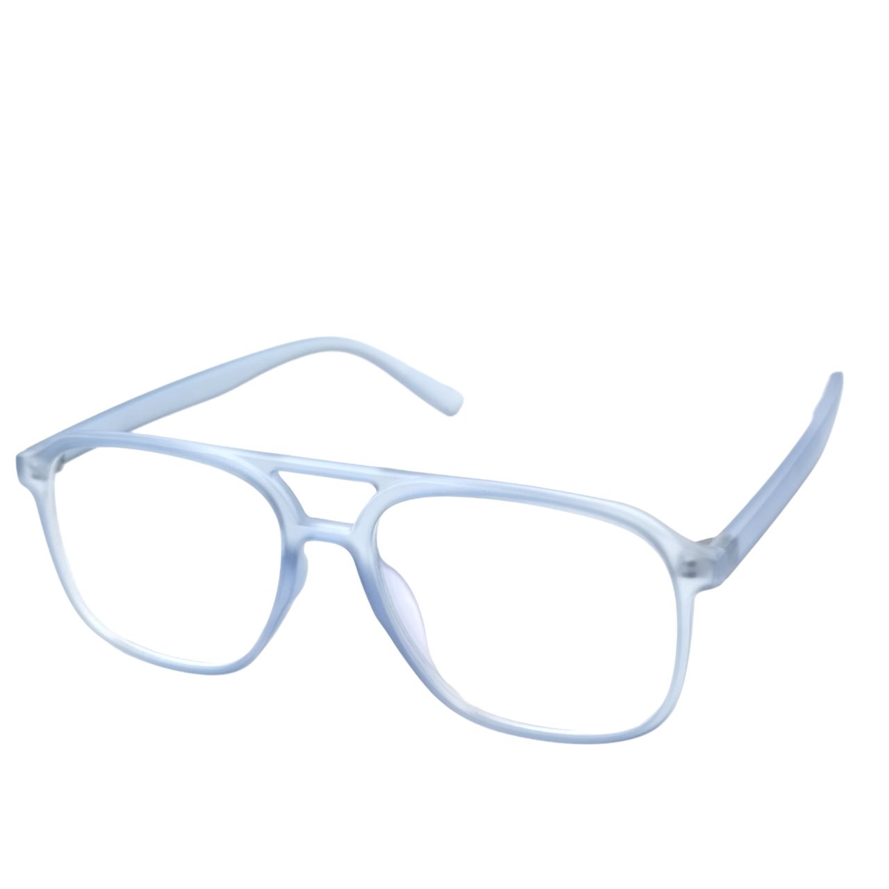 Stylish Frosted Blue Eyewear with Double Bridge for a Modern Look