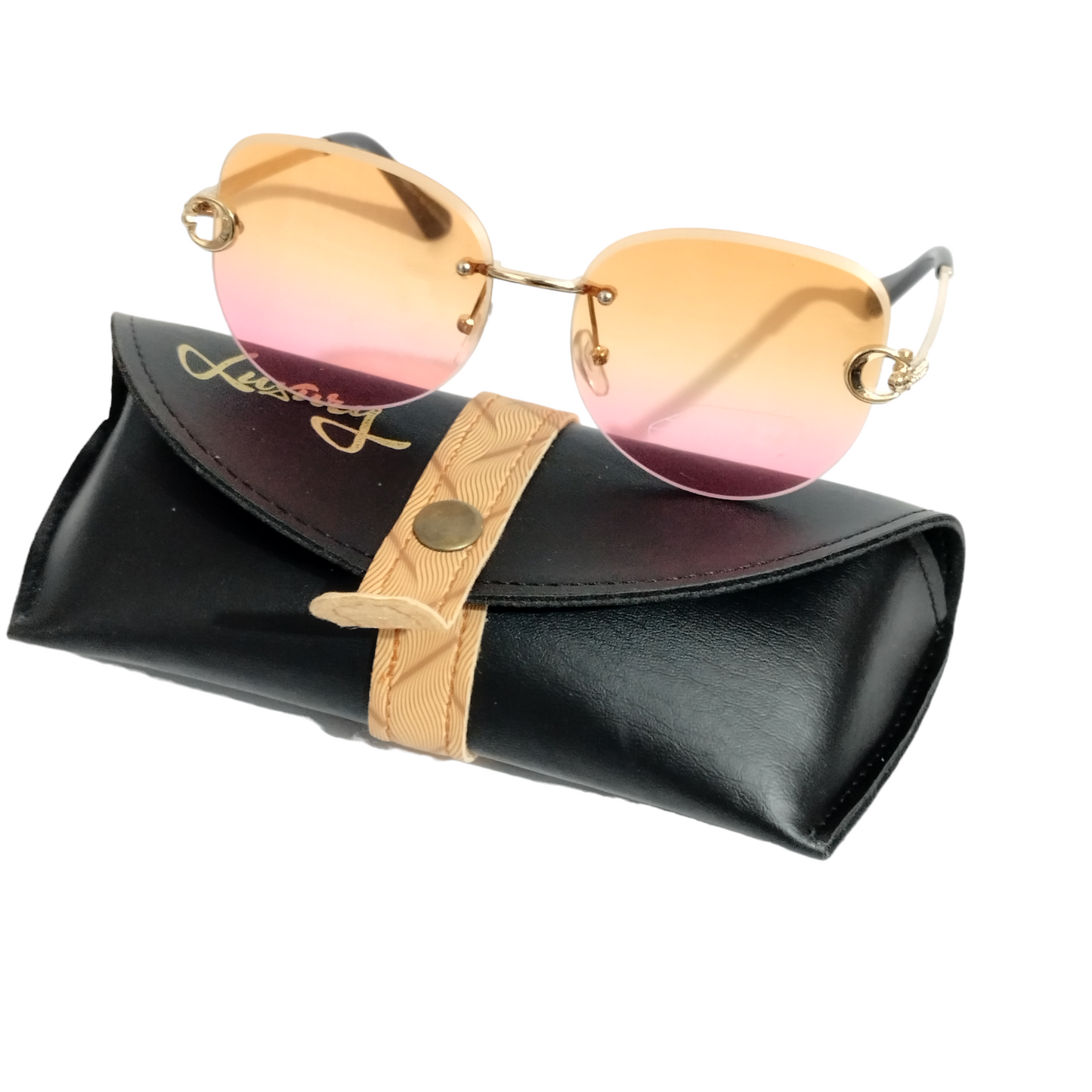 Orange Pink Gradient Rimless Sunglasses for Women