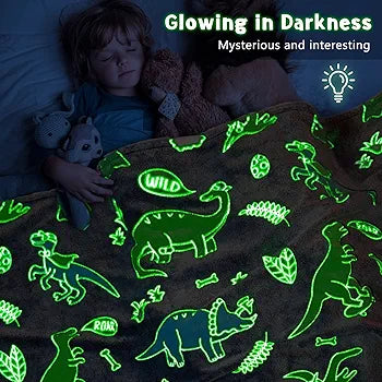 Dinosaur Glow in The Dark Blanket for Kids Flannel Throw