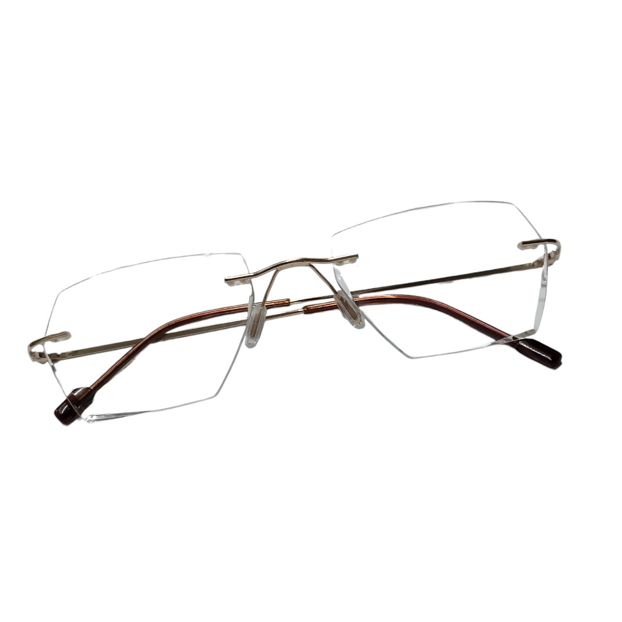 Luxury Gold Geometric Rimless Glasses with Laser-Cut Lenses