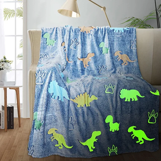 Dinosaur Glow in The Dark Blanket for Kids Flannel Throw