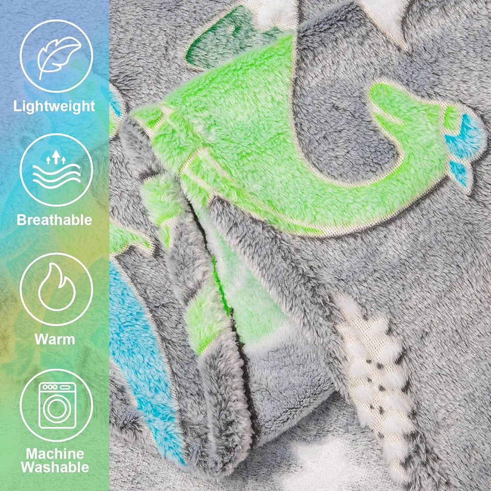 Dinosaur Glow in The Dark Blanket for Kids Flannel Throw