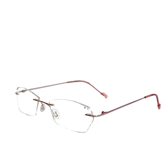 Luxury Pink Rimless Hexagonal Glasses with Design Stone