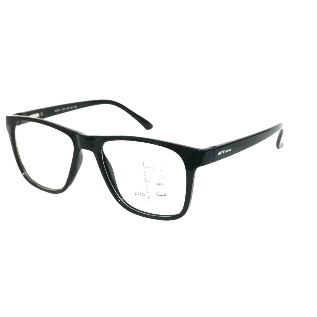 ARTView Large Rectangle Black Progressive Multifocal No-Line Bifocal Glasses for Men and Women